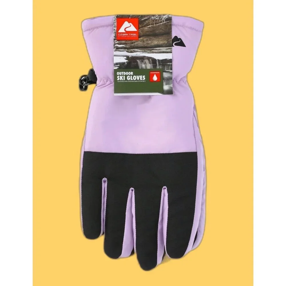 Ozark Trail Girls Gloves Water Resistant SIZE S-M Purple Black Ski NEW